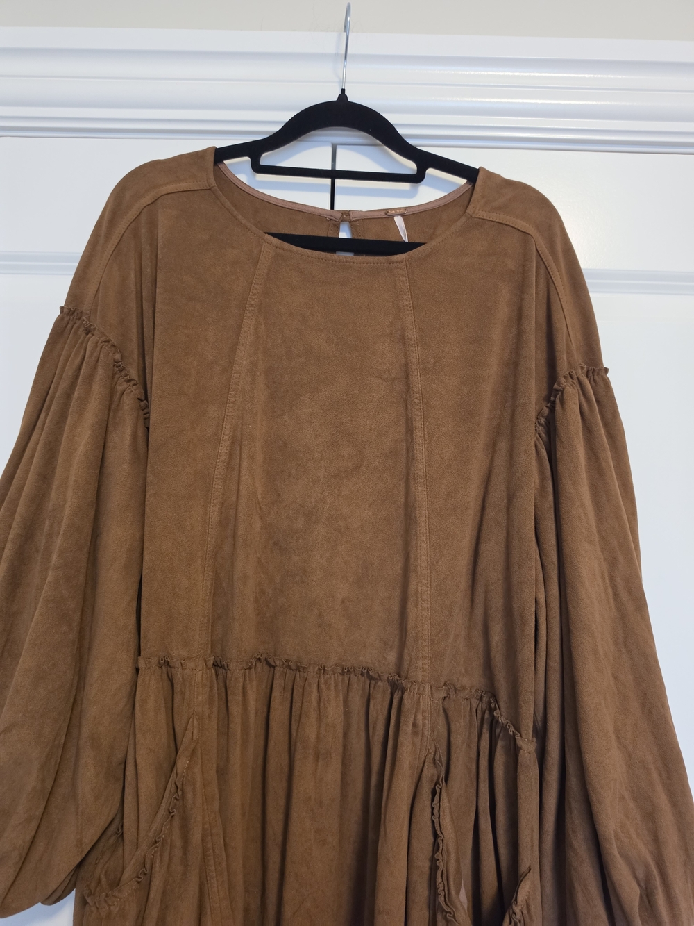 FREE PEOPLE ABBIE VEGAN SUEDE MINI DRESS BROWN SIZE L OVERSIZED BOHO - Picture 9 of 15